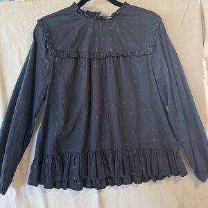 Joie Navy Ruffled Neck Blouse